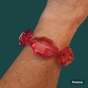 3/$30 Barbie Pink Kidcore Chunky Faceted Acrylic Stretch Bracelet